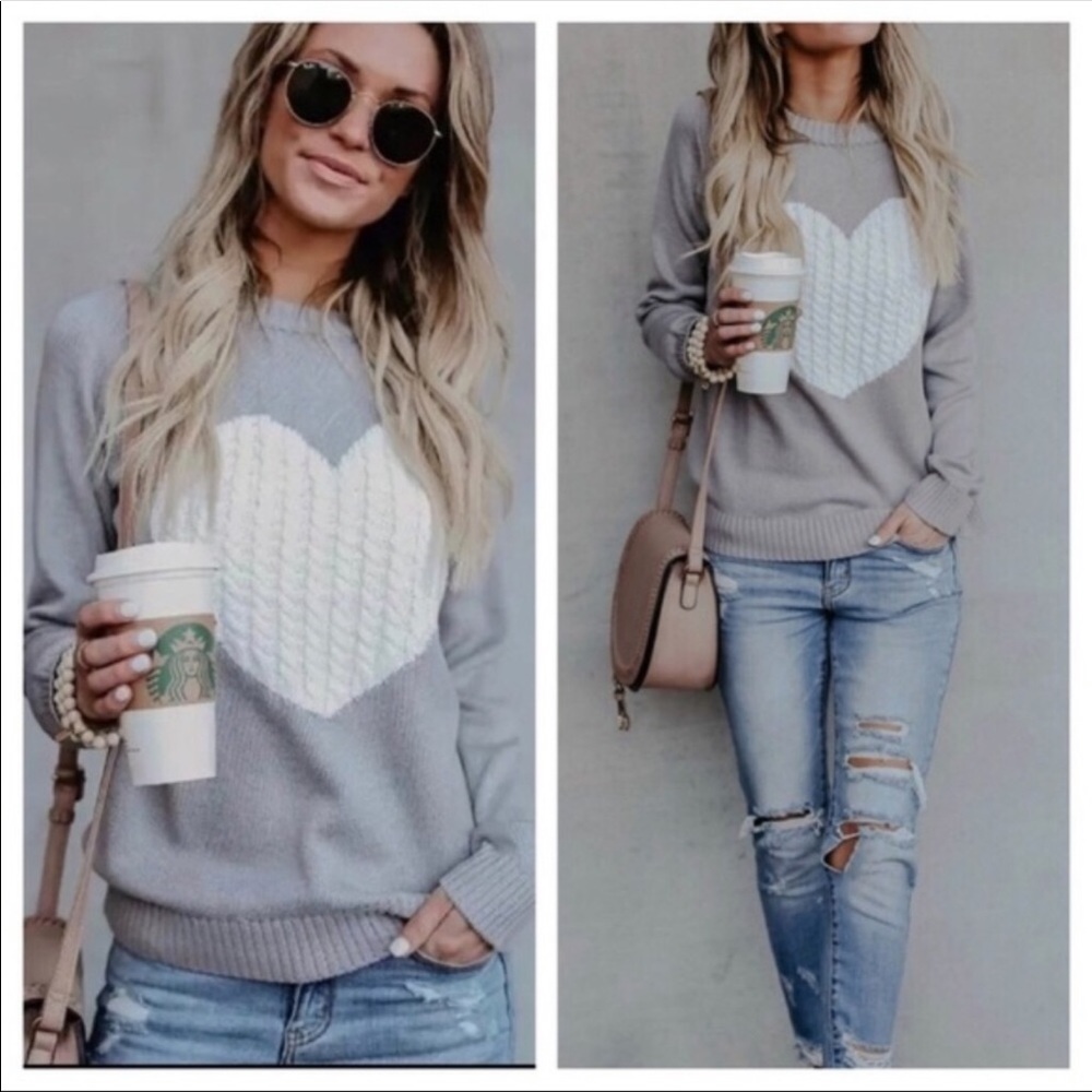 Gray Heart Long Sleeve Sweater - Picture 3 of 9